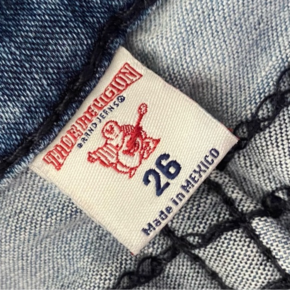 True Religion Womens Light Wash Distressed Contrast Stitched Jeans Size 26 - Picture 3 of 7